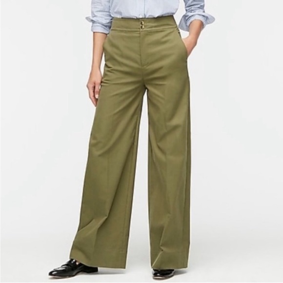 J. Crew Pants - J Crew NWT High Rise Army Green Wide Leg Cotton Twill Stretch Pants | Size 8